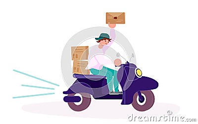 Courier character by scooter Vector Illustration